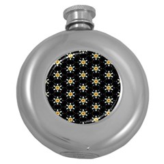 Background For Scrapbooking Or Other With Flower Patterns Round Hip Flask (5 Oz) by Nexatart