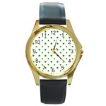 Saint Patrick Motif Pattern Round Gold Metal Watch Front