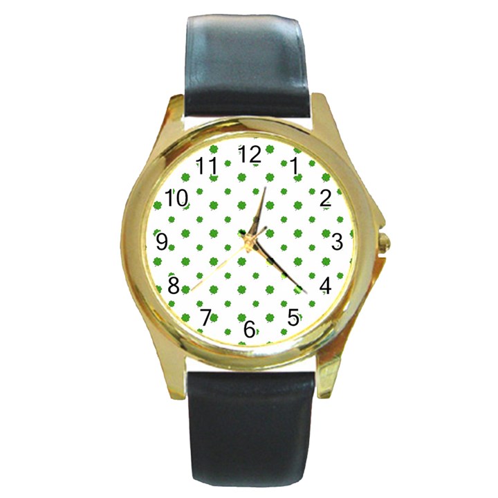 Saint Patrick Motif Pattern Round Gold Metal Watch