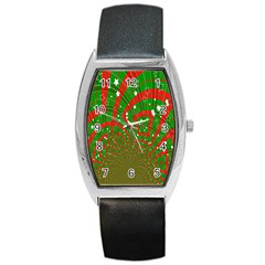 Background Abstract Christmas Pattern Barrel Style Metal Watch by Nexatart