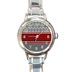 Background Damask Red Black Round Italian Charm Watch by Nexatart