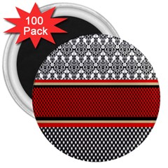 Background Damask Red Black 3  Magnets (100 Pack) by Nexatart