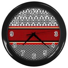 Background Damask Red Black Wall Clocks (black) by Nexatart