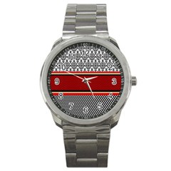 Background Damask Red Black Sport Metal Watch by Nexatart