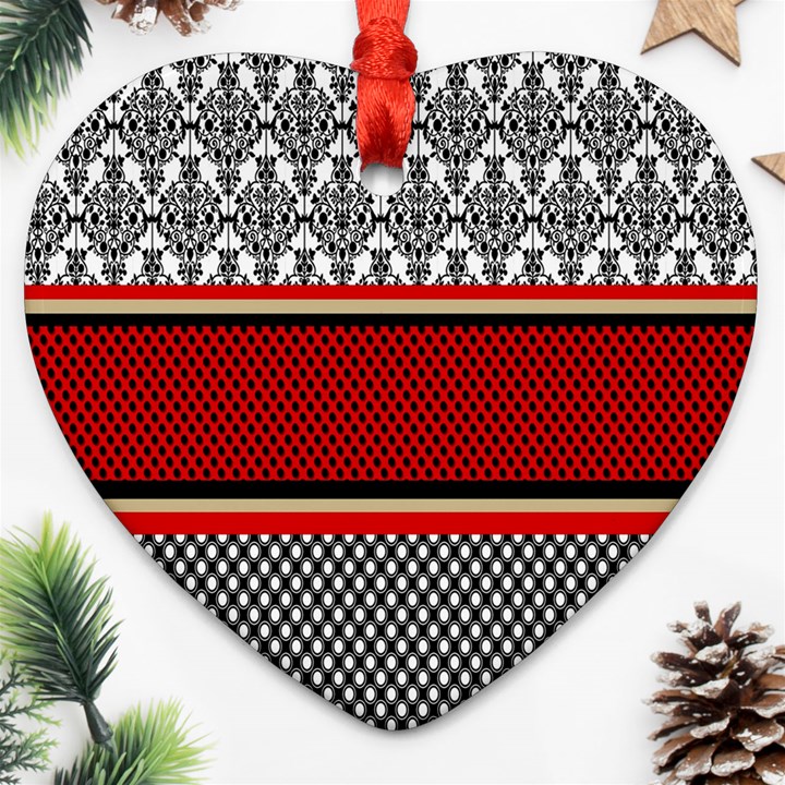 Background Damask Red Black Heart Ornament (Two Sides)