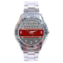 Background Damask Red Black Stainless Steel Analogue Watch by Nexatart