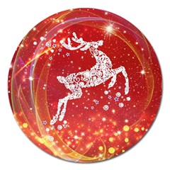 Background Reindeer Christmas Magnet 5  (round) by Nexatart