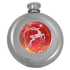 Background Reindeer Christmas Round Hip Flask (5 Oz) by Nexatart