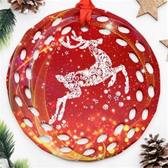 Background Reindeer Christmas Round Filigree Ornament (two Sides) by Nexatart