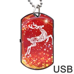 Background Reindeer Christmas Dog Tag Usb Flash (two Sides) by Nexatart