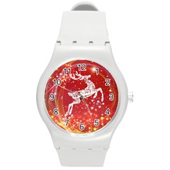 Background Reindeer Christmas Round Plastic Sport Watch (m) by Nexatart