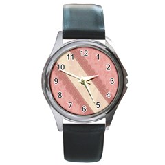 Background Pink Great Floral Design Round Metal Watch by Nexatart