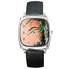 Background Stone Wall Pink Tree Square Metal Watch by Nexatart