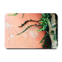 Background Stone Wall Pink Tree Small Doormat  by Nexatart