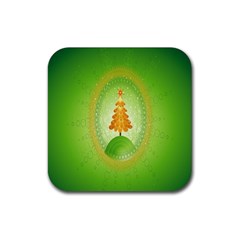 Beautiful Christmas Tree Design Rubber Coaster (square)  by Nexatart