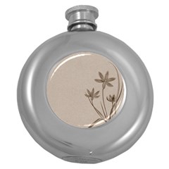 Background Vintage Drawing Sepia Round Hip Flask (5 Oz) by Nexatart