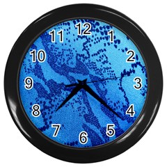 Background Tissu Fleur Bleu Wall Clocks (black) by Nexatart