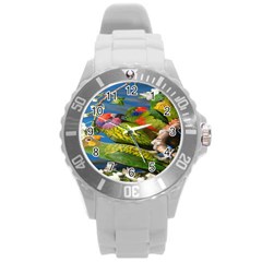 Beautifull Parrots Bird Round Plastic Sport Watch (l) by Nexatart