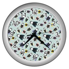 Bees Animal Pattern Wall Clocks (silver)  by Nexatart