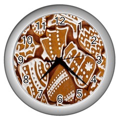 Biscuit Brown Christmas Cookie Wall Clocks (silver)  by Nexatart