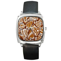 Biscuit Brown Christmas Cookie Square Metal Watch by Nexatart