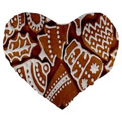 Biscuit Brown Christmas Cookie Large 19  Premium Heart Shape Cushions by Nexatart