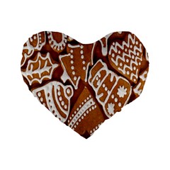 Biscuit Brown Christmas Cookie Standard 16  Premium Flano Heart Shape Cushions by Nexatart