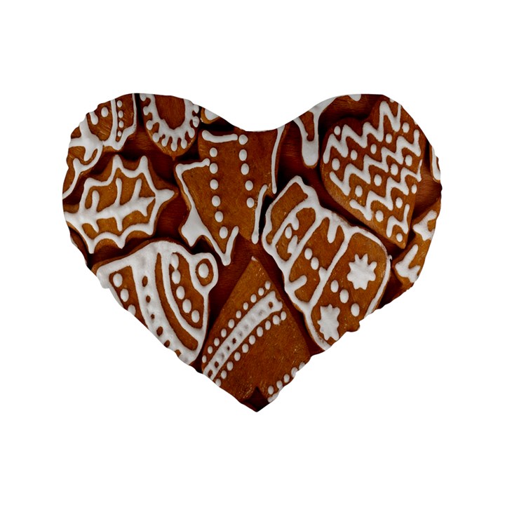 Biscuit Brown Christmas Cookie Standard 16  Premium Flano Heart Shape Cushions