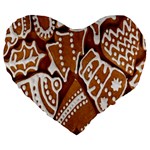 Biscuit Brown Christmas Cookie Large 19  Premium Flano Heart Shape Cushions Front