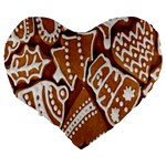 Biscuit Brown Christmas Cookie Large 19  Premium Flano Heart Shape Cushions Back