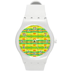 Birds Beach Sun Abstract Pattern Round Plastic Sport Watch (m) by Nexatart