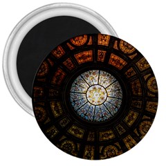 Black And Borwn Stained Glass Dome Roof 3  Magnets