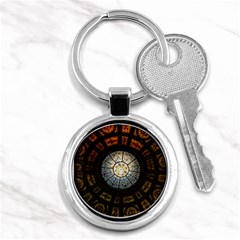 Black And Borwn Stained Glass Dome Roof Key Chains (round)  by Nexatart