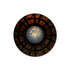 Black And Borwn Stained Glass Dome Roof Rubber Coaster (Round) 