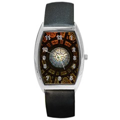 Black And Borwn Stained Glass Dome Roof Barrel Style Metal Watch