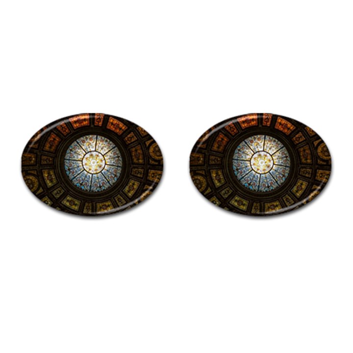 Black And Borwn Stained Glass Dome Roof Cufflinks (Oval)