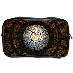 Black And Borwn Stained Glass Dome Roof Toiletries Bags by Nexatart