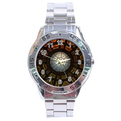 Black And Borwn Stained Glass Dome Roof Stainless Steel Analogue Watch