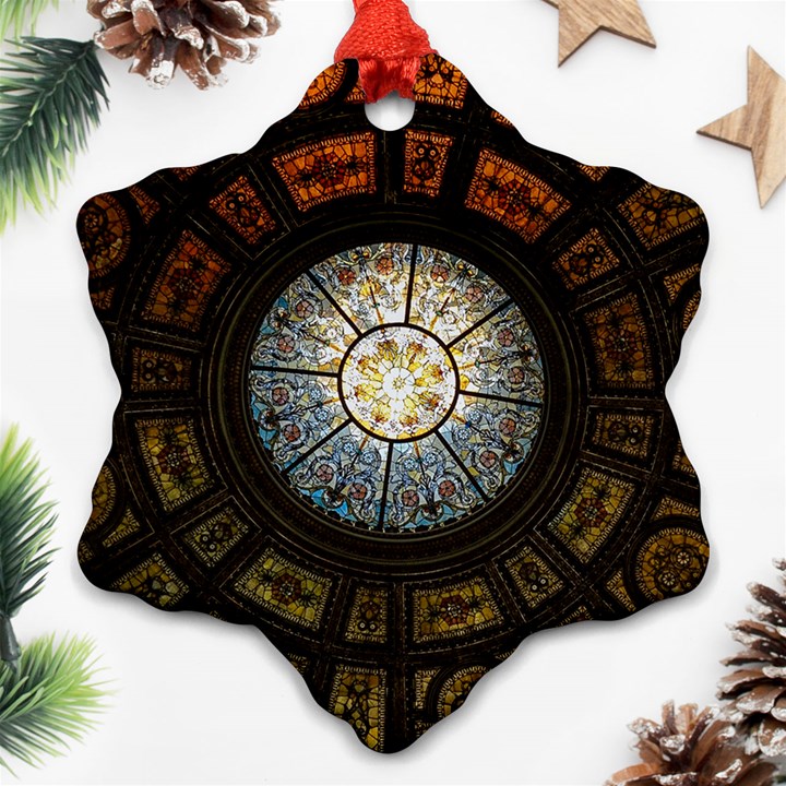 Black And Borwn Stained Glass Dome Roof Snowflake Ornament (Two Sides)