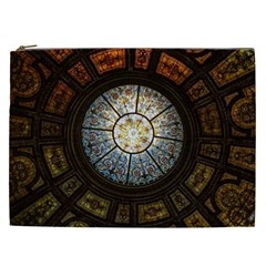 Black And Borwn Stained Glass Dome Roof Cosmetic Bag (XXL) 