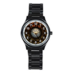 Black And Borwn Stained Glass Dome Roof Stainless Steel Round Watch