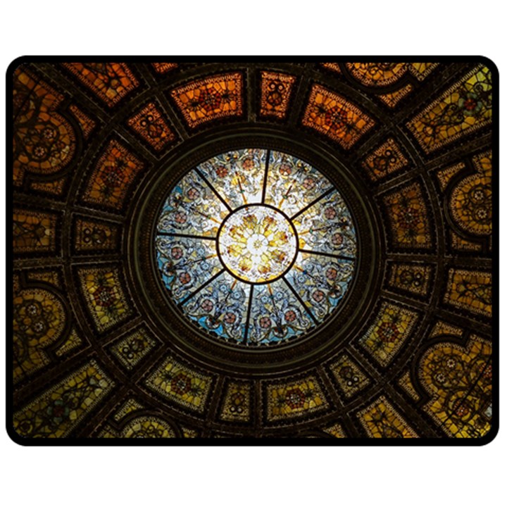 Black And Borwn Stained Glass Dome Roof Double Sided Fleece Blanket (Medium) 