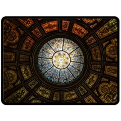 Black And Borwn Stained Glass Dome Roof Double Sided Fleece Blanket (Large) 