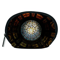 Black And Borwn Stained Glass Dome Roof Accessory Pouches (medium)  by Nexatart