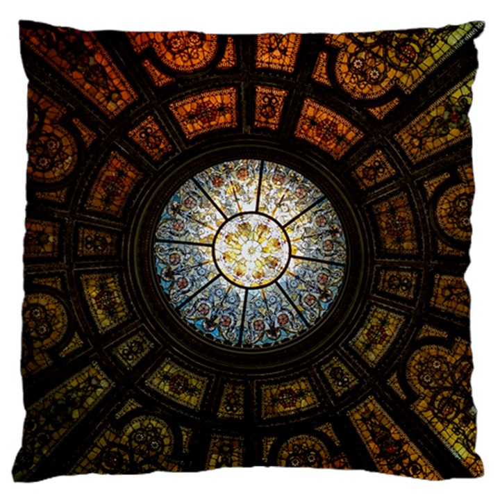 Black And Borwn Stained Glass Dome Roof Large Flano Cushion Case (One Side)