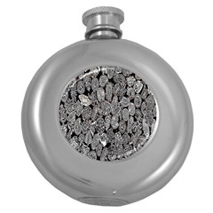 Black And White Art Pattern Historical Round Hip Flask (5 Oz) by Nexatart