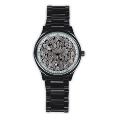 Black And White Art Pattern Historical Stainless Steel Round Watch by Nexatart