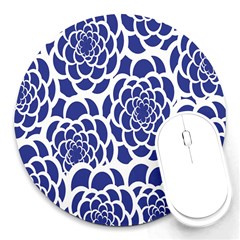 Blue And White Flower Background Round Mousepads by Nexatart