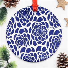 Blue And White Flower Background Ornament (round) by Nexatart