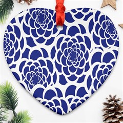 Blue And White Flower Background Ornament (heart) by Nexatart